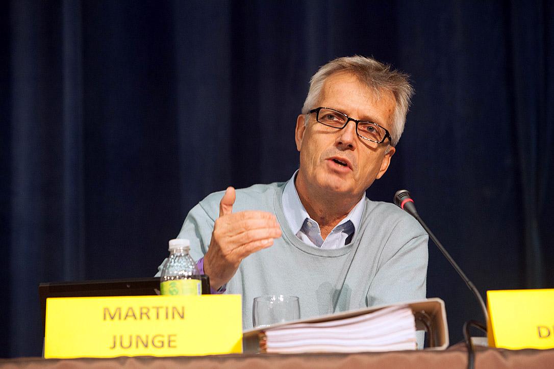 Rev. Martin Junge, General Secretary of the Lutheran World Federation, speaks to a plenary session of the second ACT Alliance assembly meeting in the Dominican Republic. Photo: Sean Hawkey