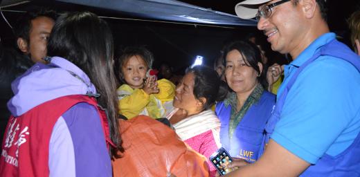 LWF Nepal distributing much-needed supplies to earthquake victims.  Photo: Laxman Niroula