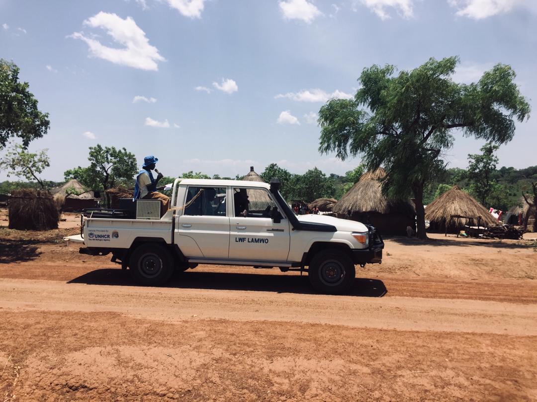 Creating awareness about COVID-19 through road drives in Palabek refugee settlement in Lamwo District (Northern Uganda).