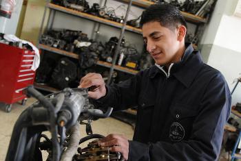 Ahmad, an auto-mechanics student at the LWF Vocational Training Center in Ramallah. The LWF has been providing vocational training to Palestinian youth since 1949. Photo: LWF Jerusalem/K. Brown
