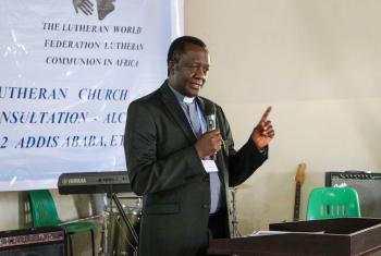 Rev. Dr Fidon Mwombeki, General Secretary of the All Africa Conference of Churches, delivering his keynote address at the ALCLC.  Photo: LWF/ALCINET Erick Adolph