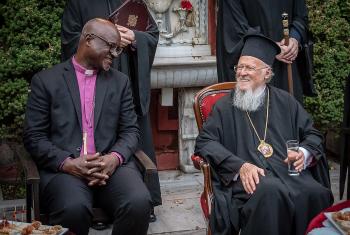 LWF President Archbishop Dr Panti Filibus Musa and His All-Holiness the Ecumenical Patriarch Bartholomew I, together after Vespers at the Stavropegial Monastery of the Life-giving Spring at Baloukli, on Sunday 10 June. Photo: LWF/ A. S. Danielsson