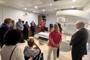 The meeting of the AVH board included a visit to the LWF-run health facility, board members seen here, at one of the three linear accelerators that provide radiation therapy. Photo: LWF/C. Tveoy