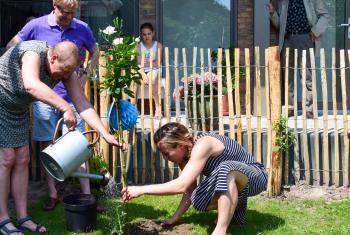 Caring for the ‘Silence Garden’ at Augustanahof, a former church building turned into residential apartments, as part of the diaconal work of the Lutheran Church in Amsterdam. Photo: Lutheran Diaconie