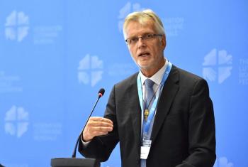 Report of the LWF General Secretary Martin Junge at the Council 2018 in Geneva. Photo: LWF/Albin Hillert
