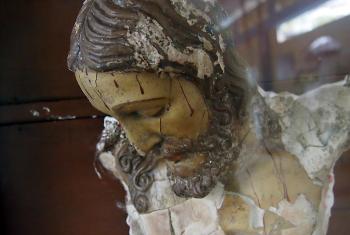 The torso of the crucifix in the church of Bojayá, Colombia. The explosion which killed 119 people also blew away the arms of the statue, making it a symbol of the violence which took place. Photo: LWF/Kaisamari Hintikka