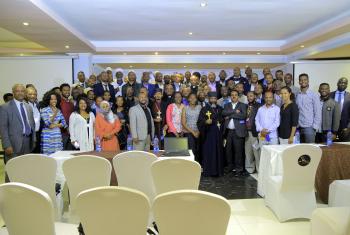 Participants during the October 2018 training of trainers’ workshop in Ethiopia’s capital Addis Ababa. On the far left, front row, is former EECMY president, Rev. Dr Wakseyoum Idosa, who coordinates the peace project. Photo: EECMY