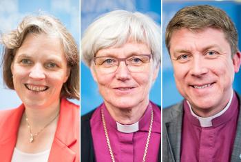 The vice-presidents of the European regions: Pröpstin Astrid Kleist for Central and Western Europe, Archbishop Antje Jackelén for the Nordic Countries and Archbishop Urmas Viilma for Central and Eastern Europe. Photo: LWF/Albin Hillert