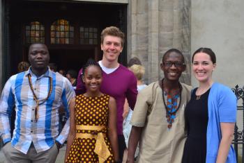 Sam Suke (middle, back row) with other LWF Young Reformers in front of the Castle Church in Wittenberg. Picture by LWF/Edgard Toclo