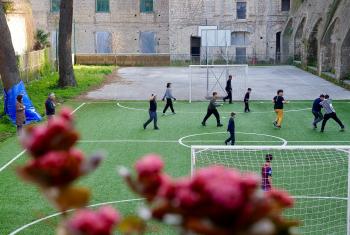 Children from the Quartieri Spagnoli area of Naples enjoy football training as part of an education project to help them learn vital life skills Photo: Caroline von der Tann/ELCI