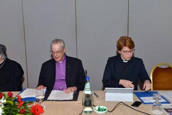 Lutheran-Orthodox Joint Commission co-chairperson Bishop emeritus Dr Christoph Klein (left) and Rev. Dr Kaisamari Hintikka, LWF Assistant General Secretary for Ecumenical Relations, at the Rhodes meeting. Photo: Koufos Images