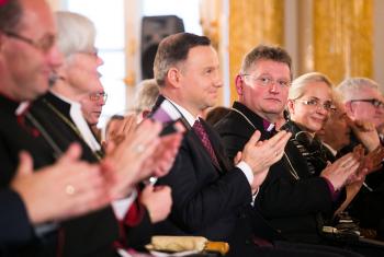 Presiding Bishop Jerzy Samiec (fourth from right) and other church leaders during the Reformation 500 commemoration in Poland. Photo: ELCAC
