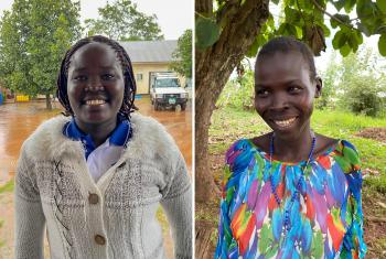 Adyero Paradise (left), a returnee in Magwi County and LWF South Sudan staff member – Lillian (right), a returnee in Magwi County interviewed by LWF South Sudan, September 2021. Photo: LWF/ C. Mattner