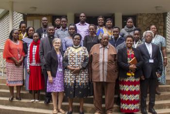 LWF’s program executive for gender justice and women’s empowerment, Rev. Dr Marcia Blasi and Regional Secretary for Africa Rev. Dr Elieshi Ayo Mungure gather with staff and students for the inauguration of the new theology, gender justice and leadership course at Tumaini University Makumira in Arusha, Tanzania. Photo: Algo Lameck Lwendo