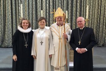 Shaping the LWF communion: (from left) LWF Vice-President Astrid Kleist, LCiGB Dean-elect Rev. Eliza Zikmane, Rev. Dr Martin Lind, current Bishop of the LCiGB, and Oberkirchenrat Norbert Denecke, General Secretary of the LWF German National Committee. Photo: Astrid Kleist