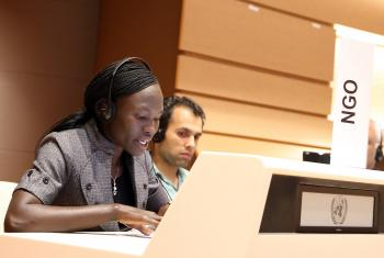 Rose Nathike Lokonyen at the Global Compact on refugees Consultation. Photo: LWF/ Peter Kenny