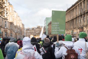 LWF youth delegates are joining a march at COP26 in Glasgow, Scotland, advocating climate justice as intergenerational justice. Photo: LWF/Albin Hillert