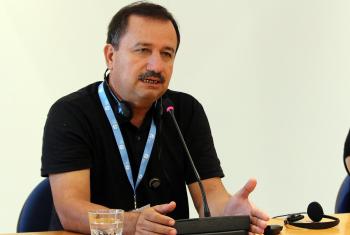 Rev. José Pilar Álvarez Cabrera, president of the Guatemala Lutheran Church, gives his testimony on human rights' defenders at the advocacy training by faith-based organizations, held at the Ecumenical Center in Geneva. Photo: LWF/Peter Kenny