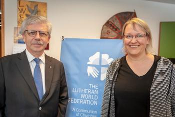 Caritas Secretary General Michel Roy and World Service Director Maria Immonen at LWF’s Geneva headquarters. Photo: S.Gallay/LWF