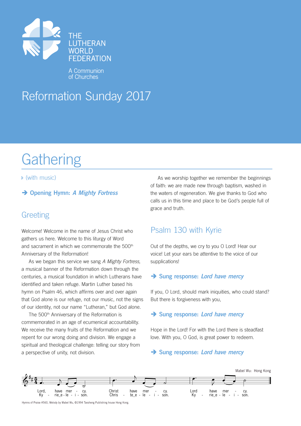 Reformation Sunday Liturgy 2017