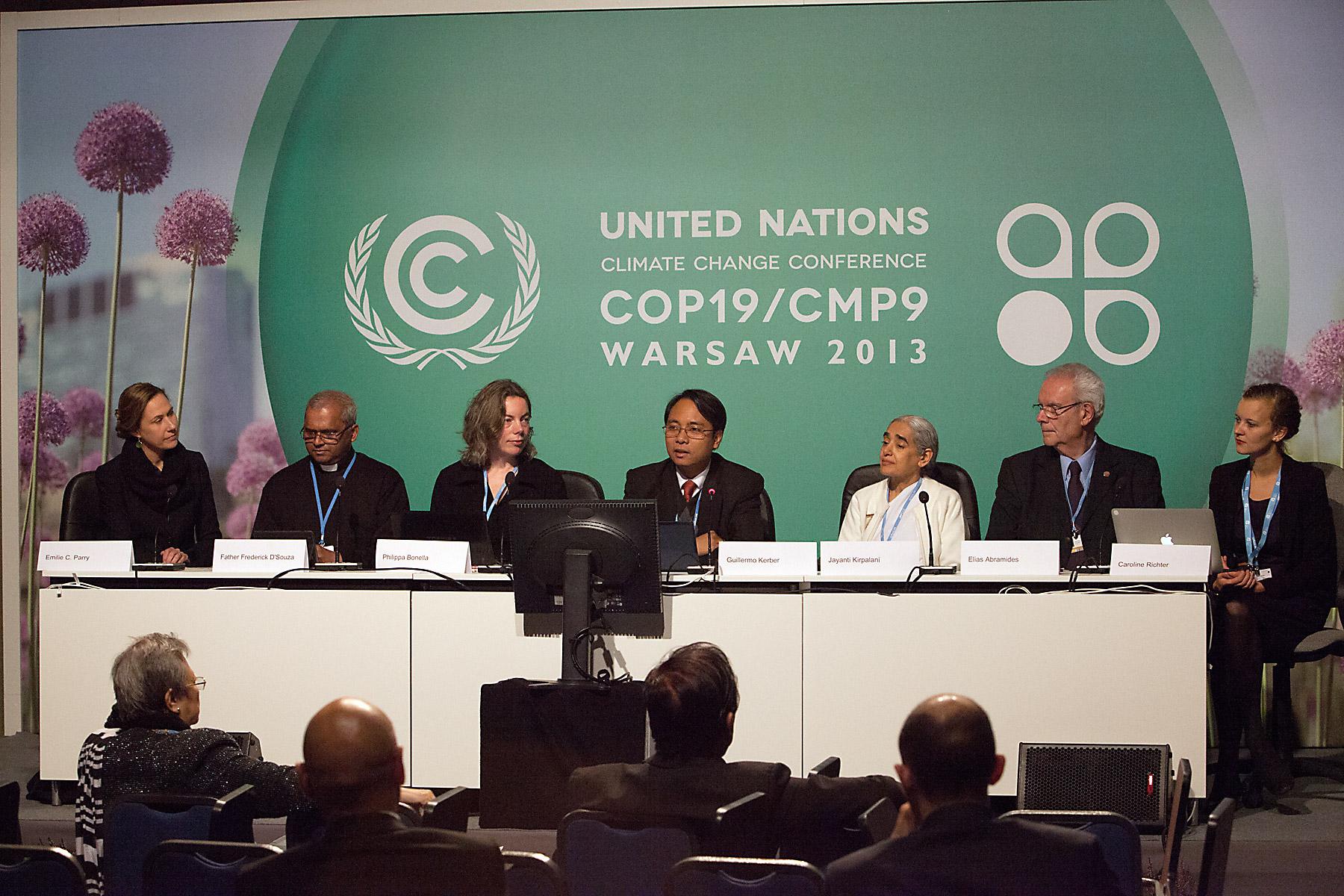 Interreligiöse Pressekonferenz im Rahmen von COP-19. Foto: LWB/Sean Hawkey