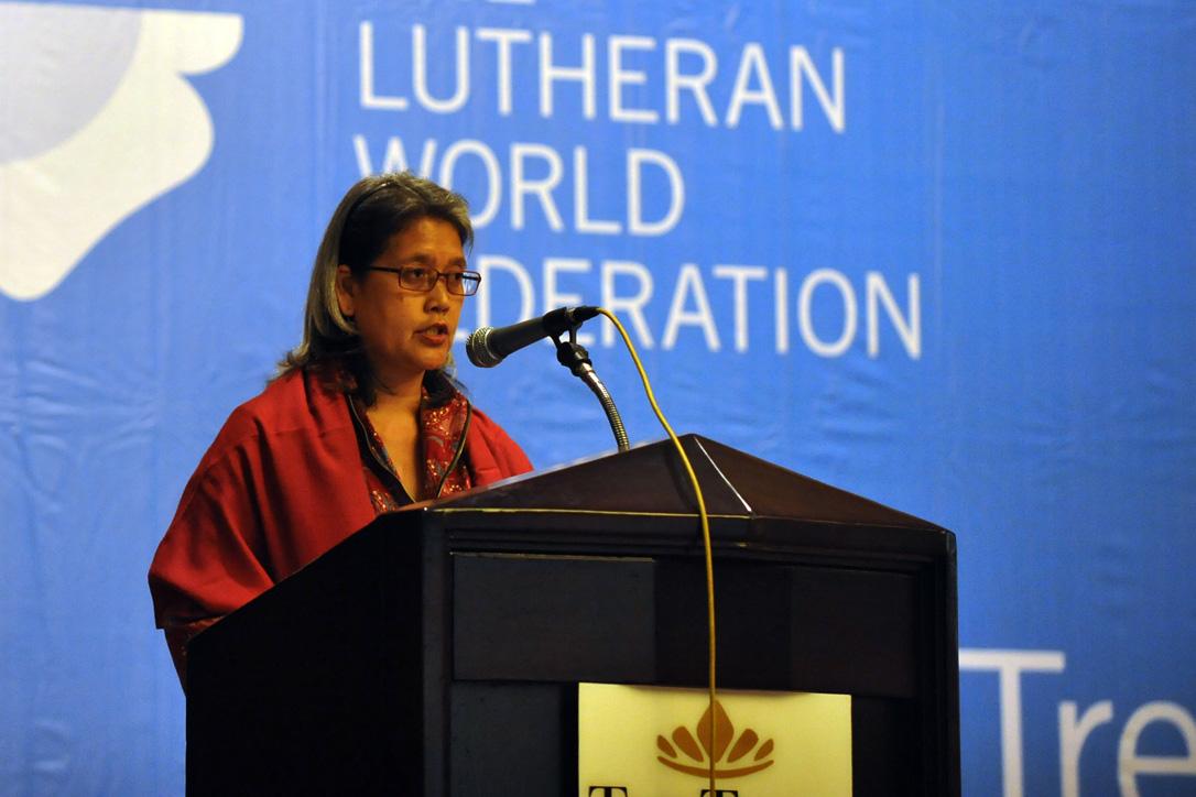 Human rights advocate Kamala Chandrakirana speaking on rights for women, ethnic and religious minorities at the Council 2014 interfaith keynote panel. Photo: LWF/M. Renaux