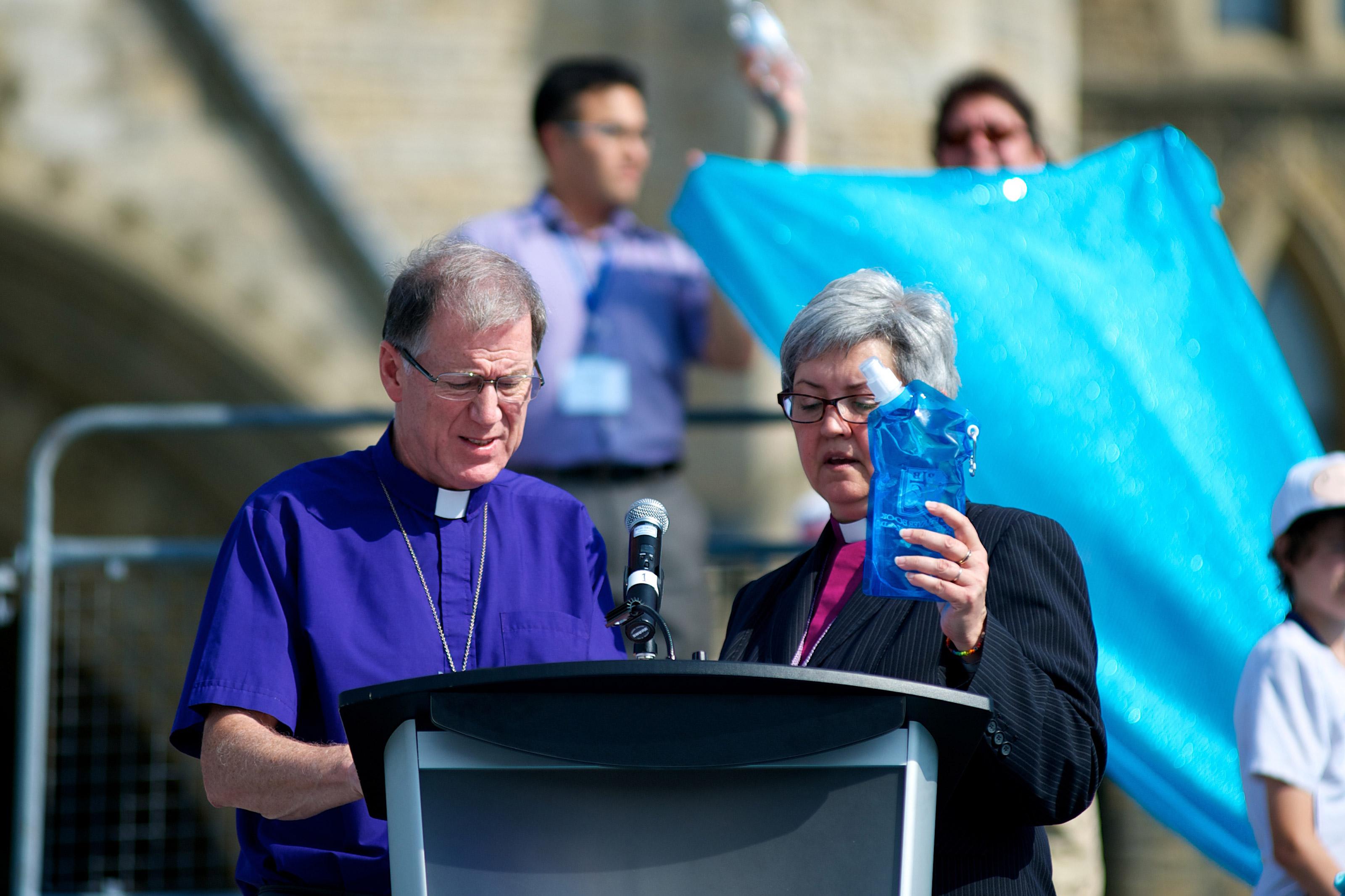 Archbishop Hiltz and National Bishop Johnson (right) at Parliament Hill, Ottawa. Â© Joint Assembly Co