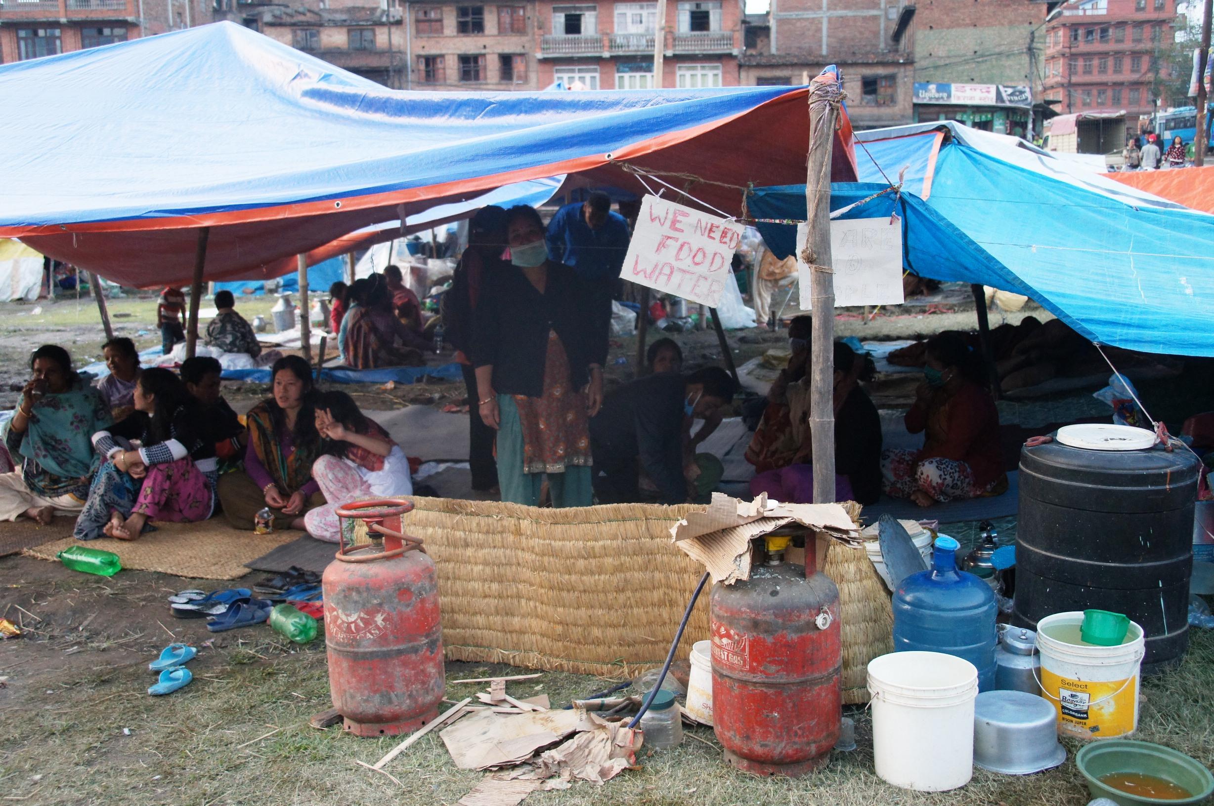 Survivors of the Nepal earthquake forced to sleep under tarpaulins appeal for assistance. Photo: LWF/C KÃ¤stner