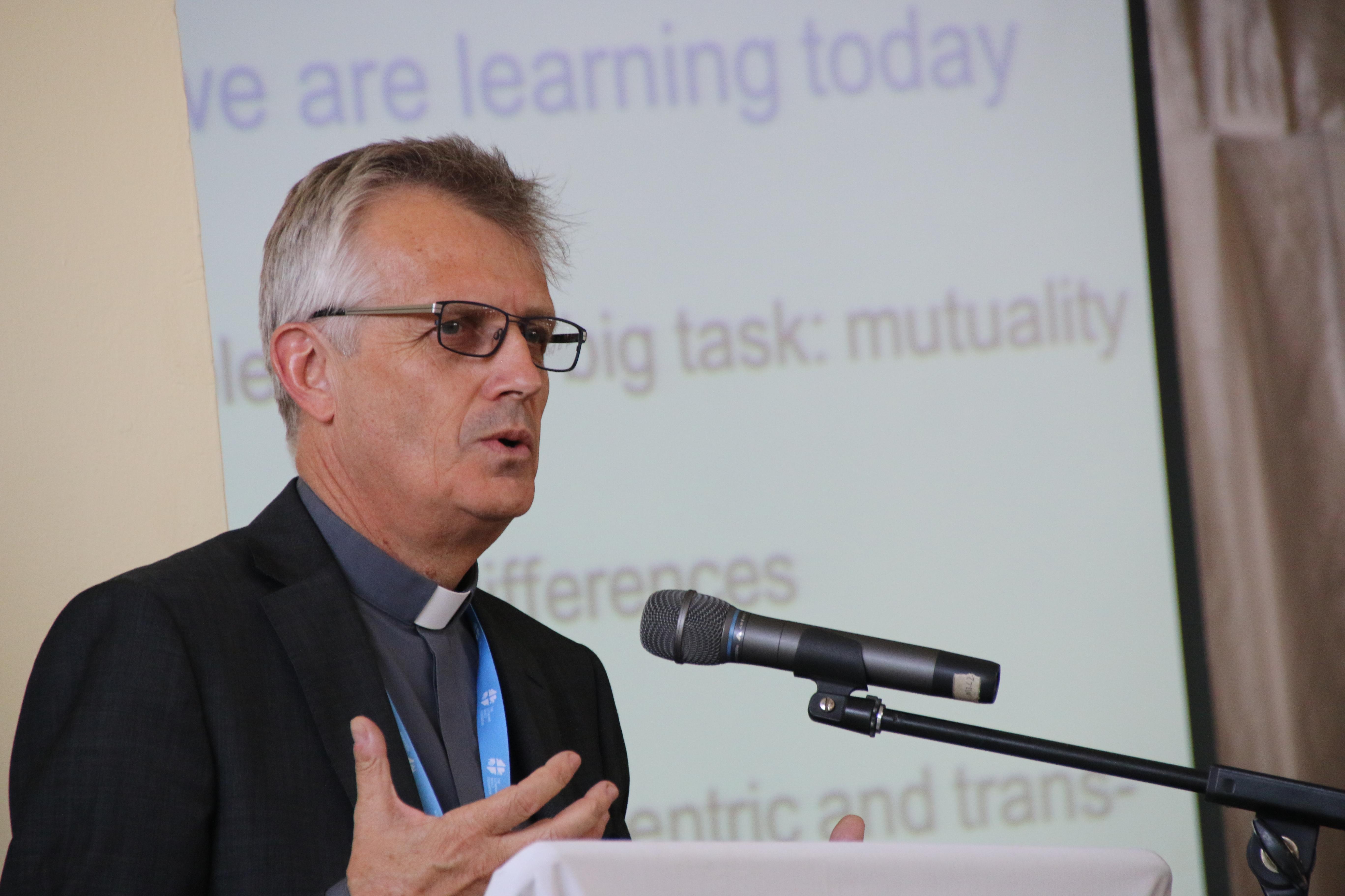 LWF General Secretary Rev. Martin Junge delivers his presentation during the Marangu anniversary conference on 20 May 2015. LWF/Tsion Alemayehu