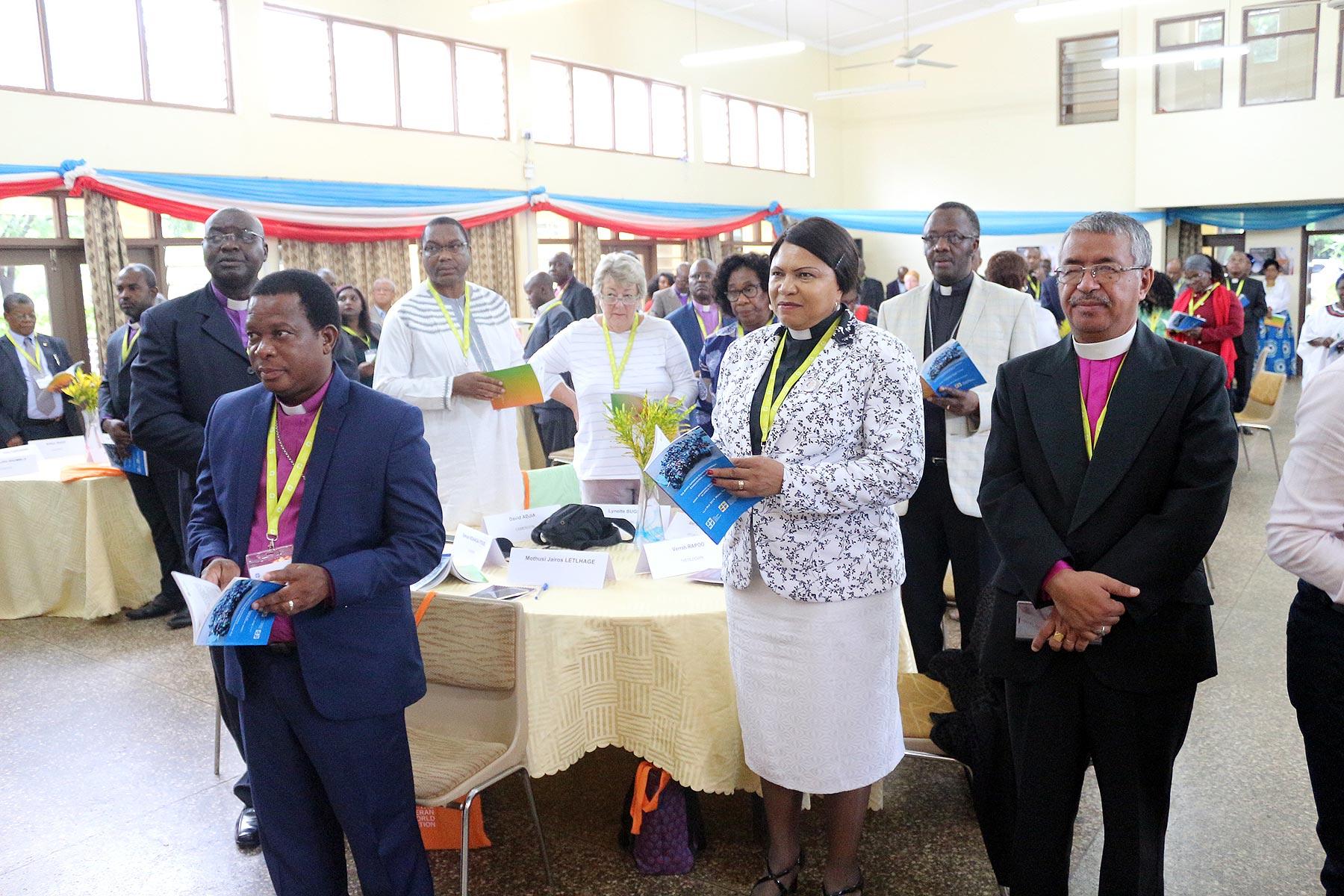 A group of participants during the opening worship of the Africa Lutheran Church Leadership Consultation, hosted by the Evangelical Lutheran Church in Tanzania, 13-17 May, in Moshi, Tanzania. All photos: LWF/ALCINET