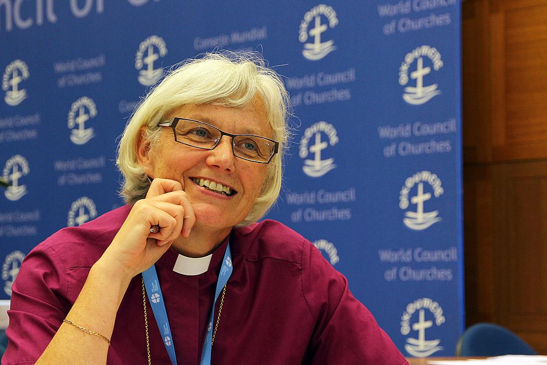 Archbishop Dr Antje JackelÃ©n, Church of Sweden, making a statement during the plenary session of the LWF council meeting on in 2013. Credit: LWF/Maximilian Haas