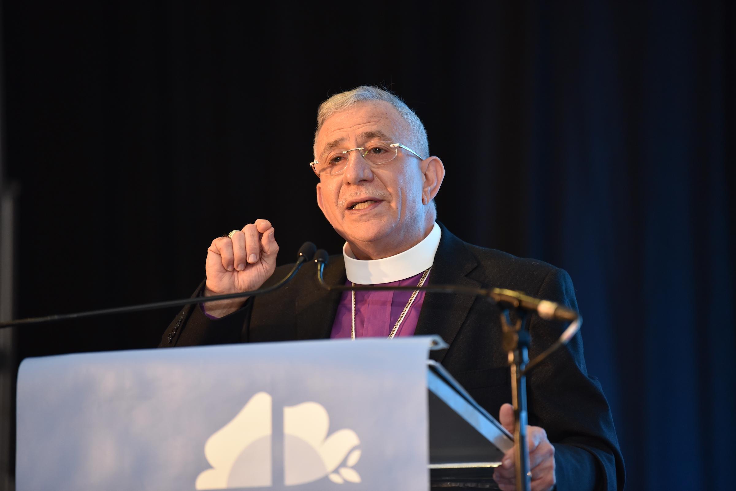 The Lutheran World Federation (LWF) President Bishop Dr Munib A. Younan addressing participants on the opening day of the Twelfth Assembly of the LWF in Namibiaâs capital Windhoek. Photo: LWF/Albin Hillert