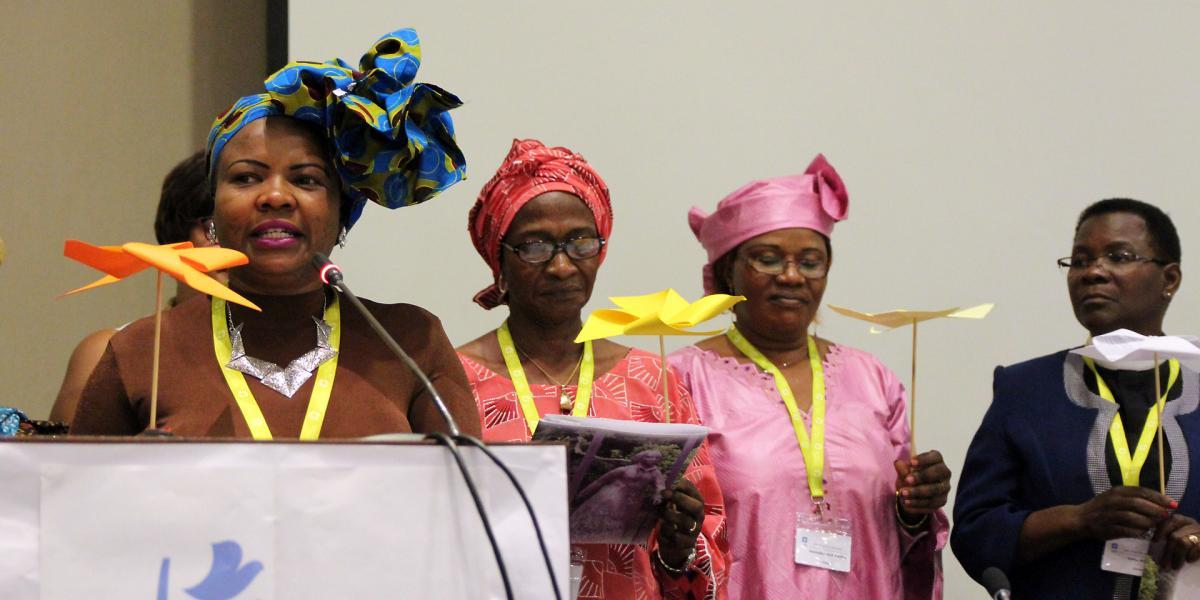 Presenting the Womenâs Message at the Africa Pre-Assembly. Photo: LWF/A. WeyermÃ¼ller