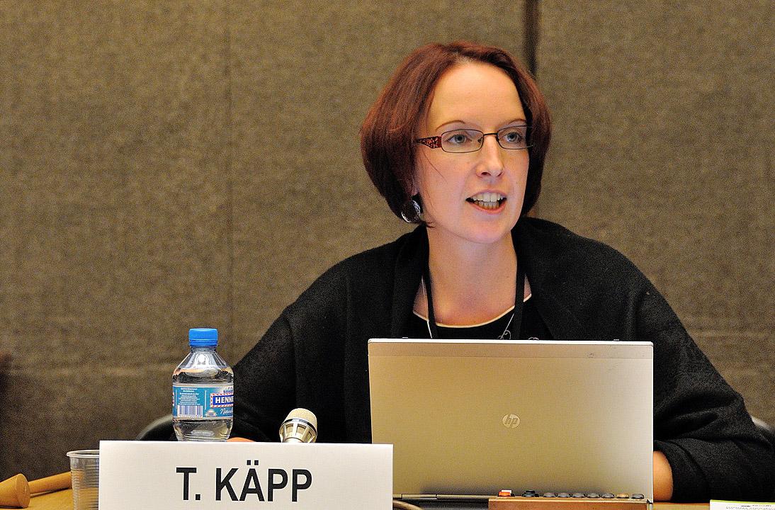 Rev. Triin KÃ¤pp moderating a panel discussion on violence against women at the UN in Geneva. Photo: NGO CSW Geneva