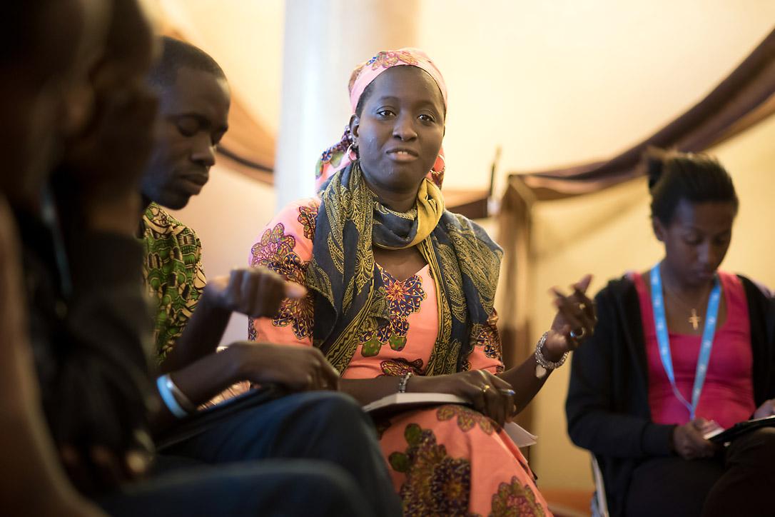 Mari Oumar Sall, LWF country program in Mauritania, describing efforts to combat desertification and care for refugees, at a side event of COP 22 in Marrakech, Morocco Photo: LWF/Ryan Rodrick Beiler