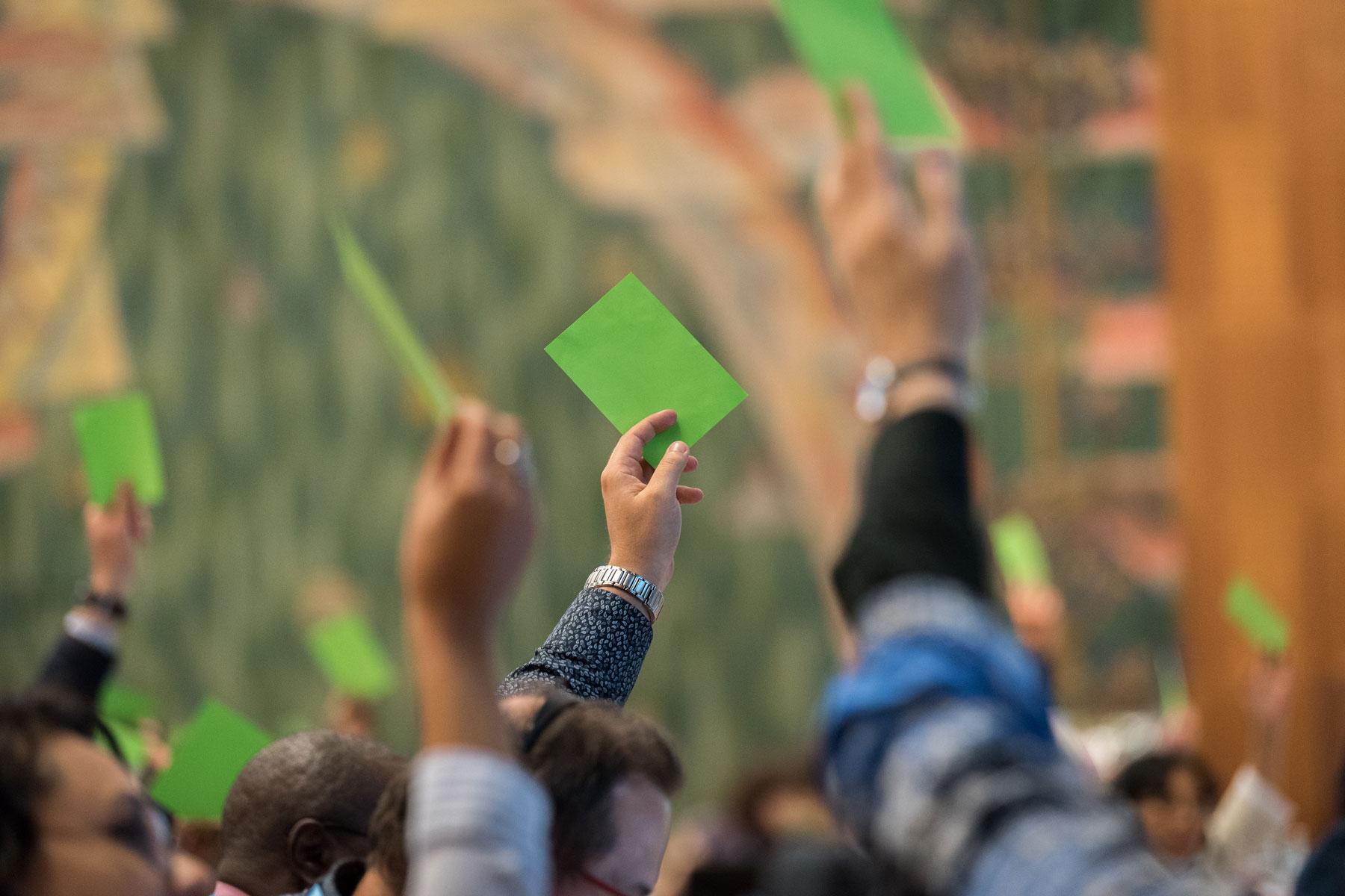 LWF Council members voting at the 2019 meeting in Geneva. Photo: LWF/Albin Hillert 
