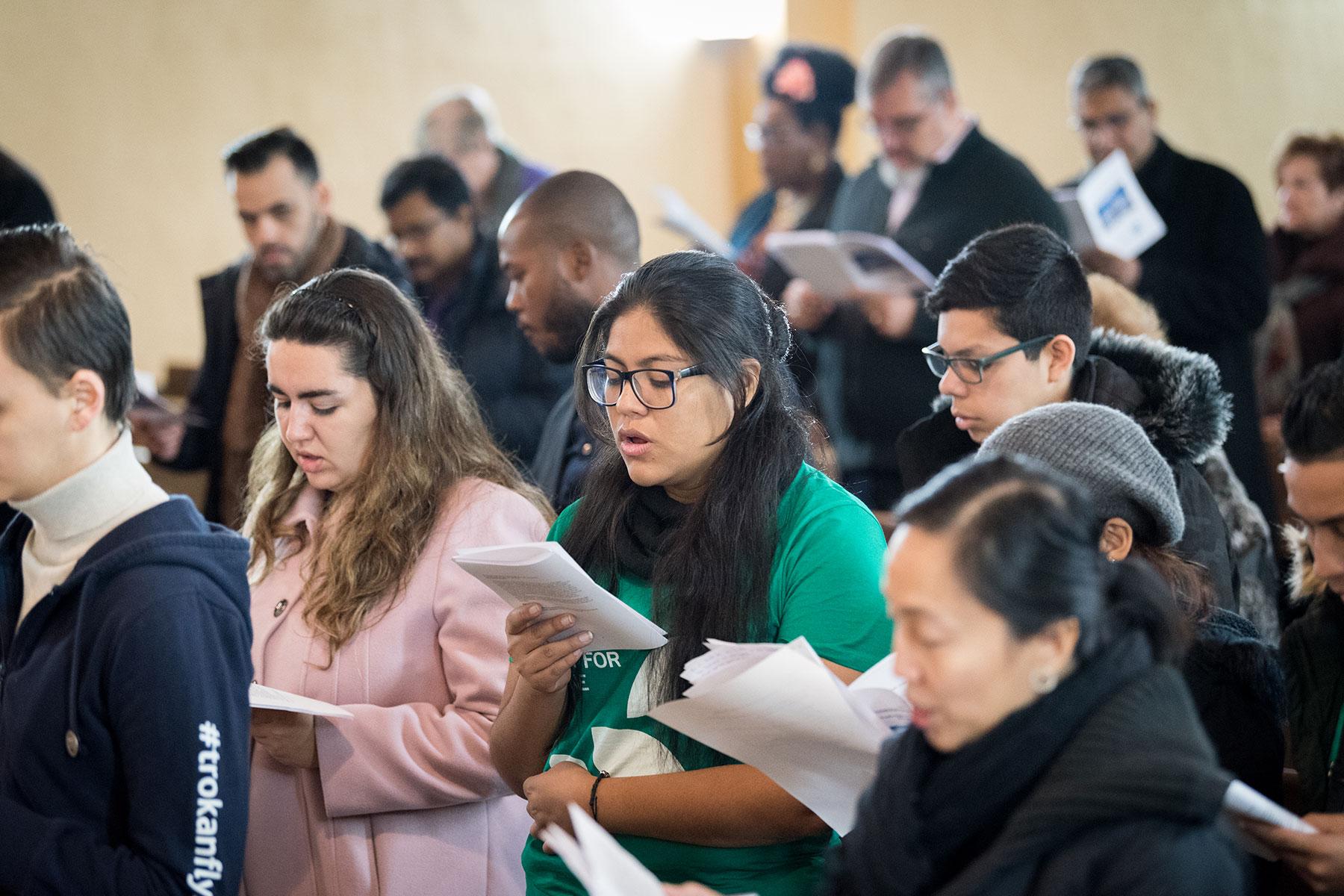 LWF Youth Delegation at COP 25 in Madrid attending a worship service. Photo: LWF/A. Hillert