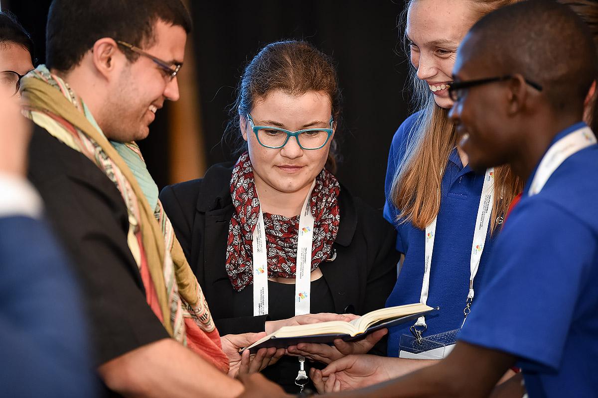 Youth present their pre-Assembly message to the first plenary of the Twelfth Assembly, Namibia, May 2017. Photo: LWF/Albin Hillert