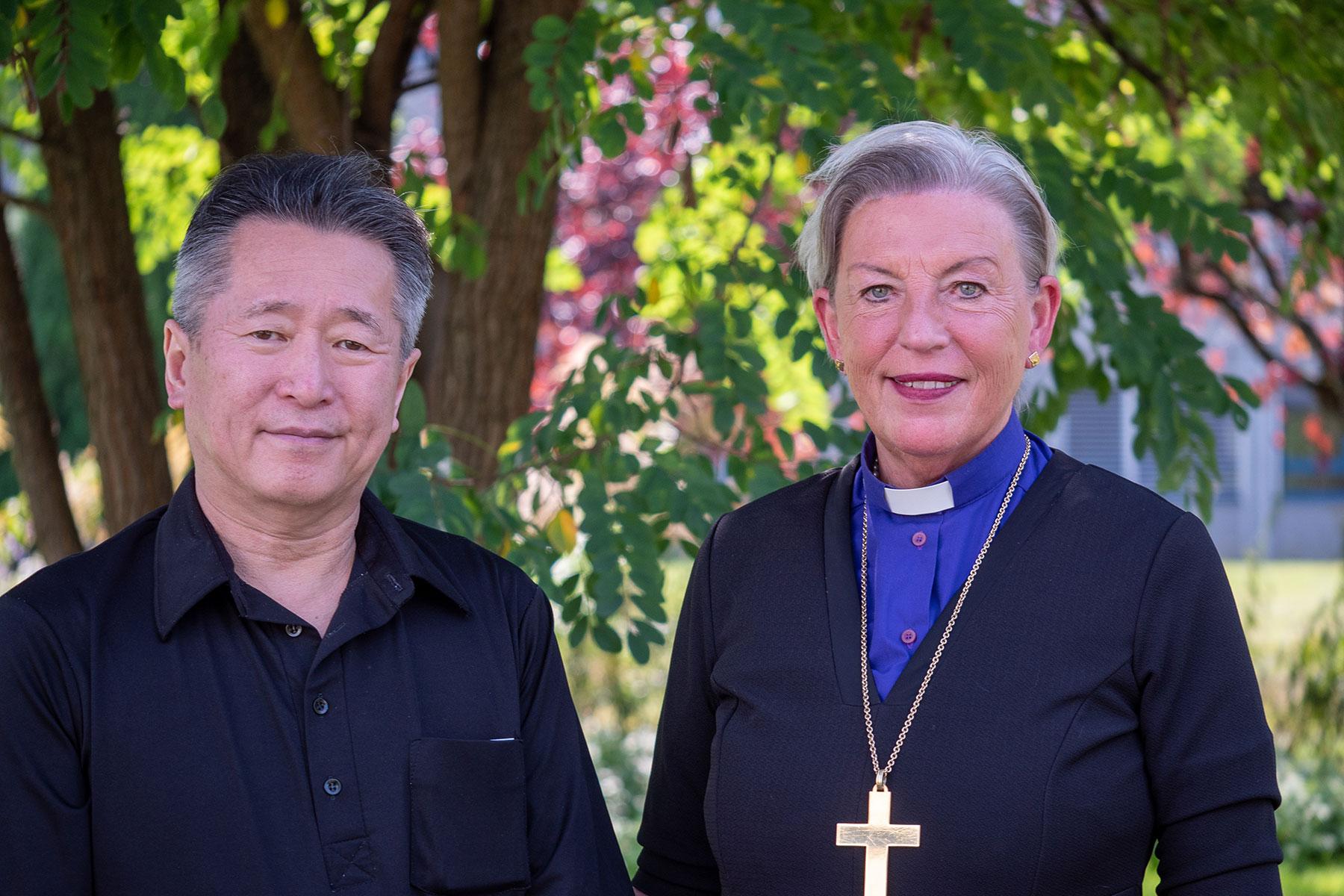 Rev. Toshiki Toma and Bishop of HÃ³lar Diocese Solveig Lara Gudmundsdottir at the LWF Ecumenical Center in 2019. Rev. Toshiki Toma of the International Congregation in BreiÃ°holts Church is pastor to immigrants and refugees at the Evangelical Lutheran Church of Iceland. Photo: LWF/A. Danielsson