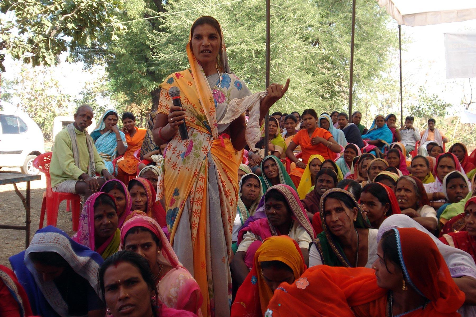A member of a womenâs group with the Abhilasha Federation, shares her views during an empowerment training seminar focusing on the role of women in community development, leadership and economic empowerment, in Shahpur, Betul, Madhya Pradesh, India. Photo: ELC WESA PROJECT