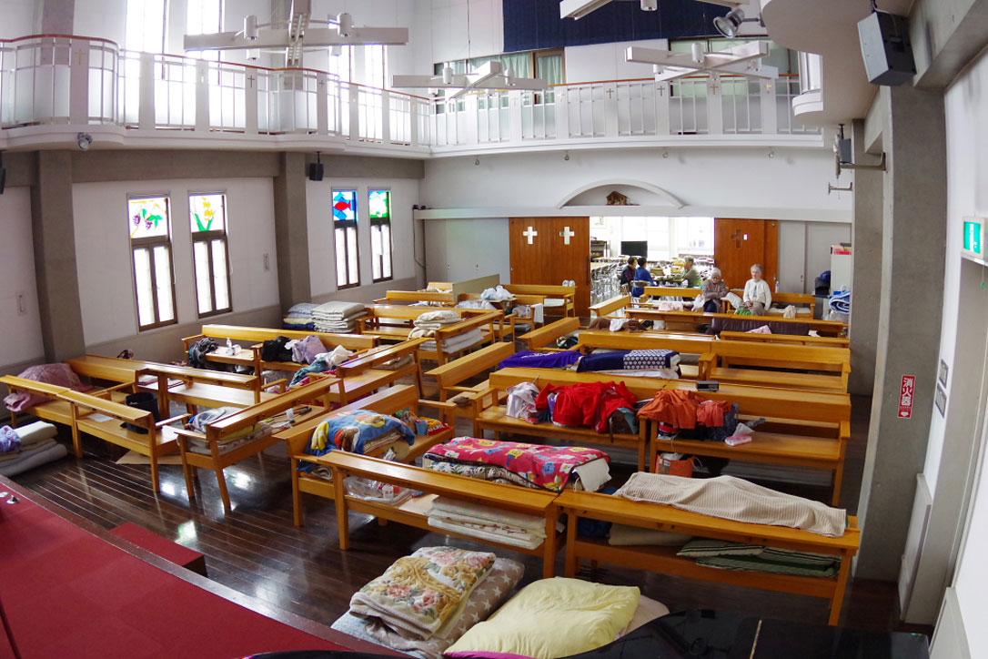 A church becomes a makeshift shelter for survivors of the earthquake. Photo: JELC