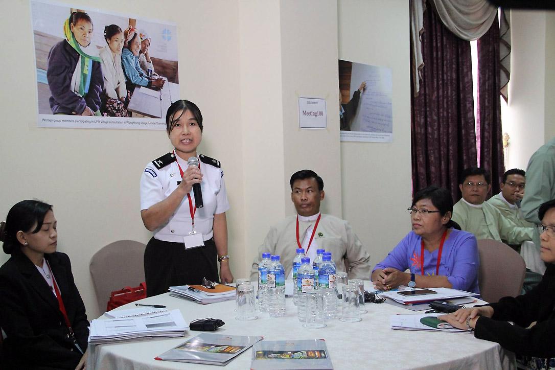A participant from the Myanmar government contributes to the human rights discussion, at a meeting organized by LWF Myanmar. Photo: LWF Myanmar
