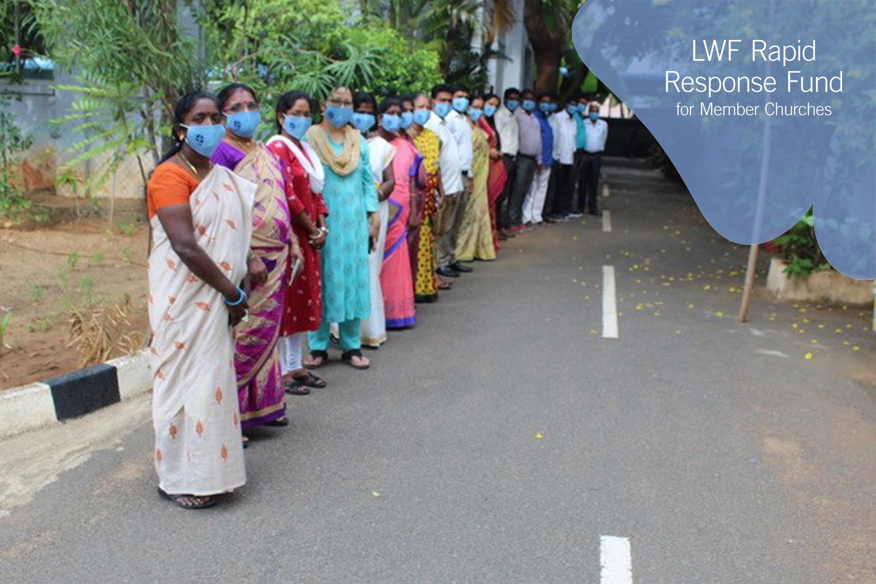 The United Evangelical Lutheran Churches in India staff wearing the Lutheran World Federation face masks. Photo: Rev. A. Joshuva Peter/ UELCI