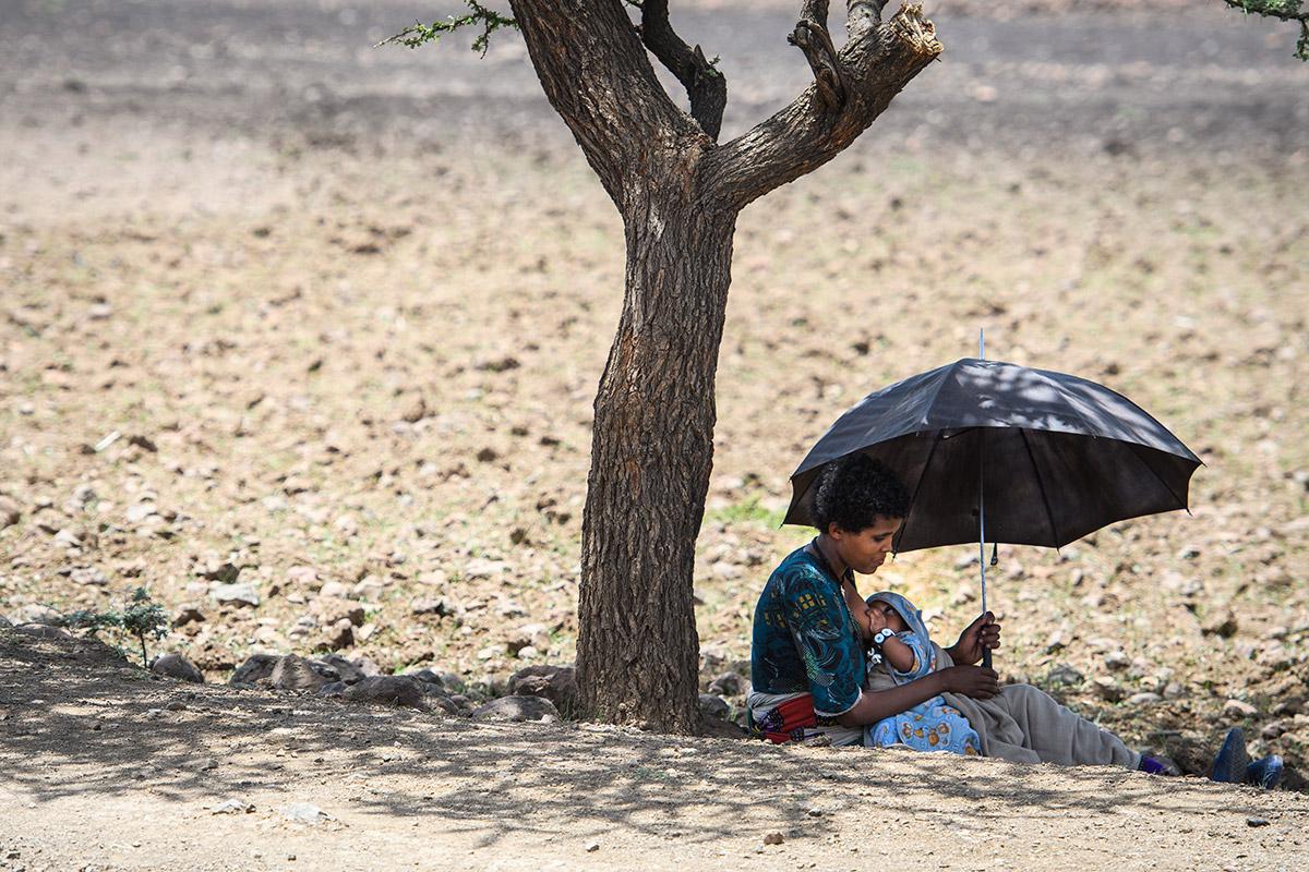 Frau und Kind im Schatten eines Baumes, Lalibela (Äthiopien). Foto: Magnus Aronsson/Schwedische Kirche