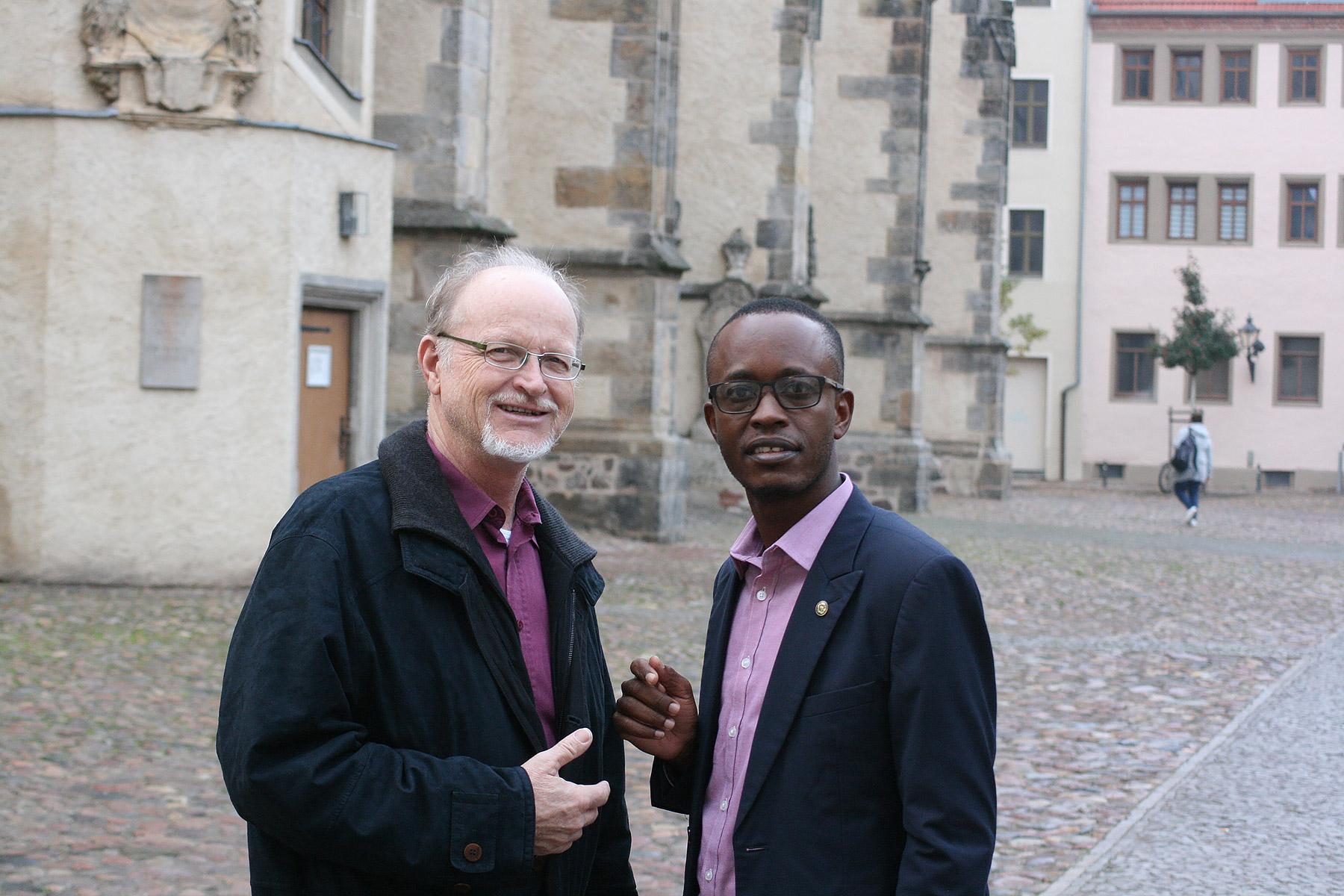 Namibian Lutheran pastors Rev. Klaus-Peter Tietz (left) and Rev. Isak Malua. Photo: LWF/A. WeyermÃ¼ller