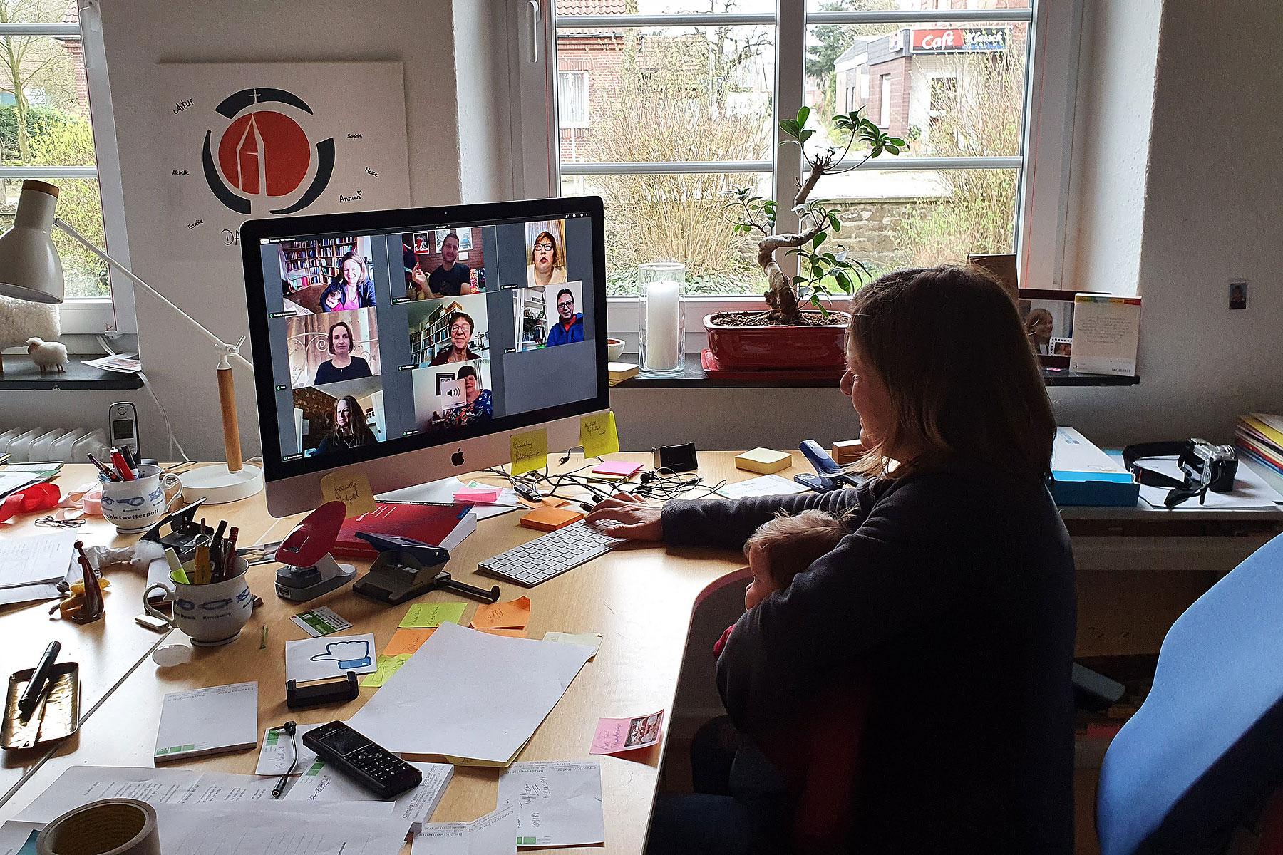 Participants of the LWFs 19th International Seminar for pastors held at the LWF Center Wittenberg in March 2019 connect via video conference. Photo: Michael Grimmsmann