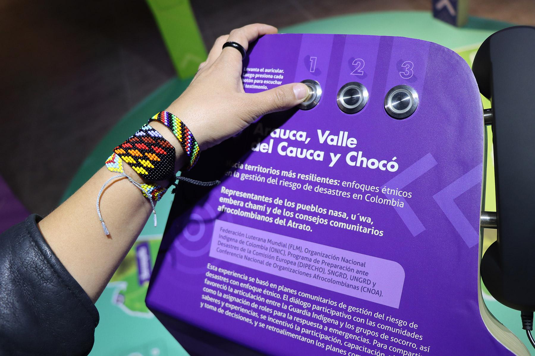 A display at the MAGMA interactive museum of risk showcases LWF Colombia-Venezuela's work in pioneering in ethnically sensitive approaches to disaster risk reduction. Photo: LWF Colombia