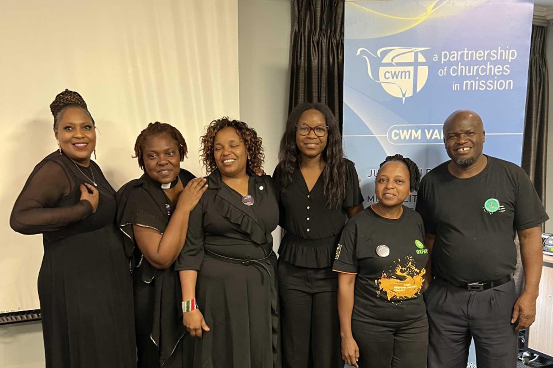 Organizers of the ecumenical dialogue which marked the start of the 16 Days campaign, including WCC’s Rev. Nicole Ashwood (second from left) and LWF’s Sikhonzile Ndlovu (third from right). Photo: CWM/Damon Mkandawire