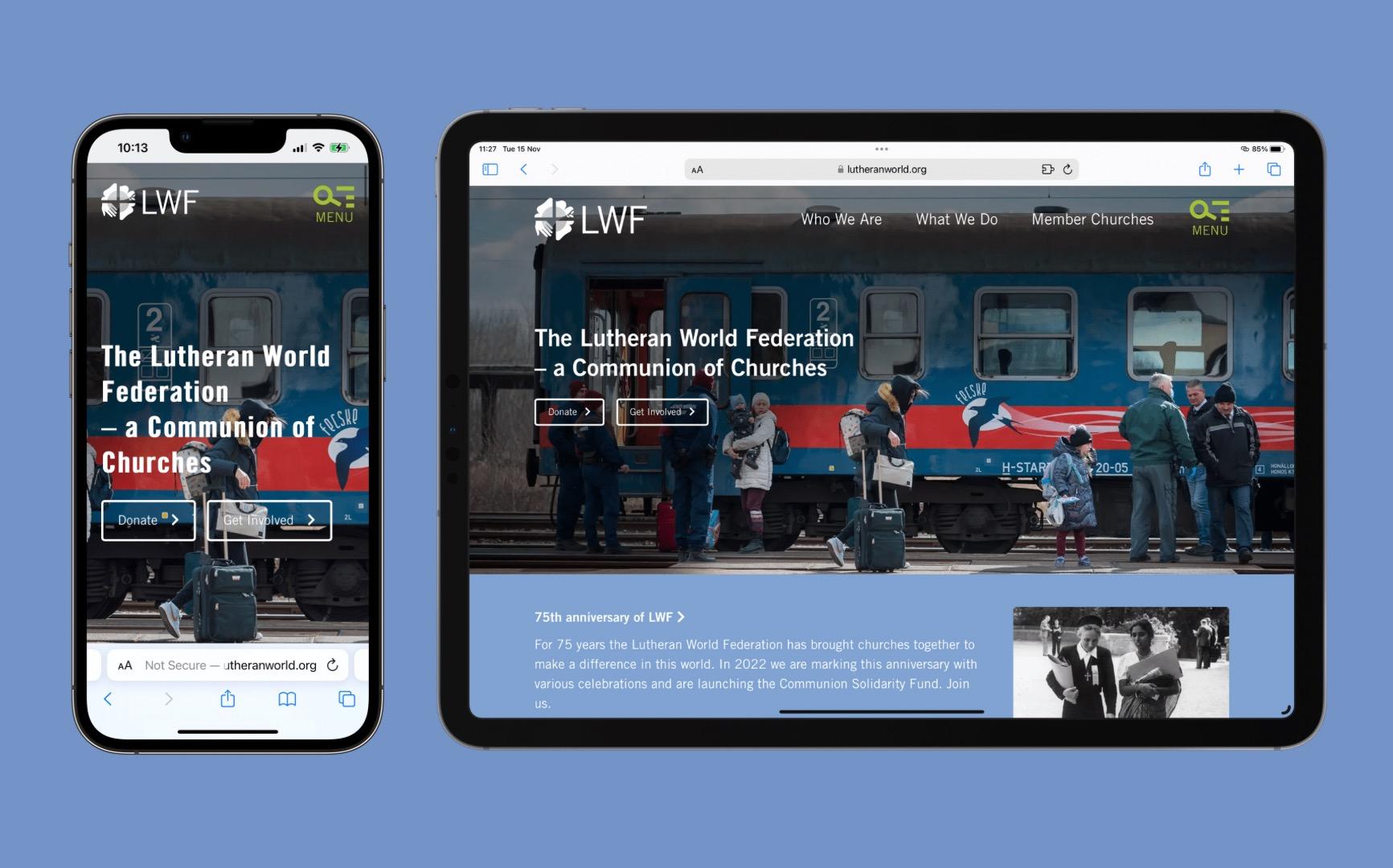 Mobile and desktop views of the new LWF website. Photo: LWF/A. Danielsson