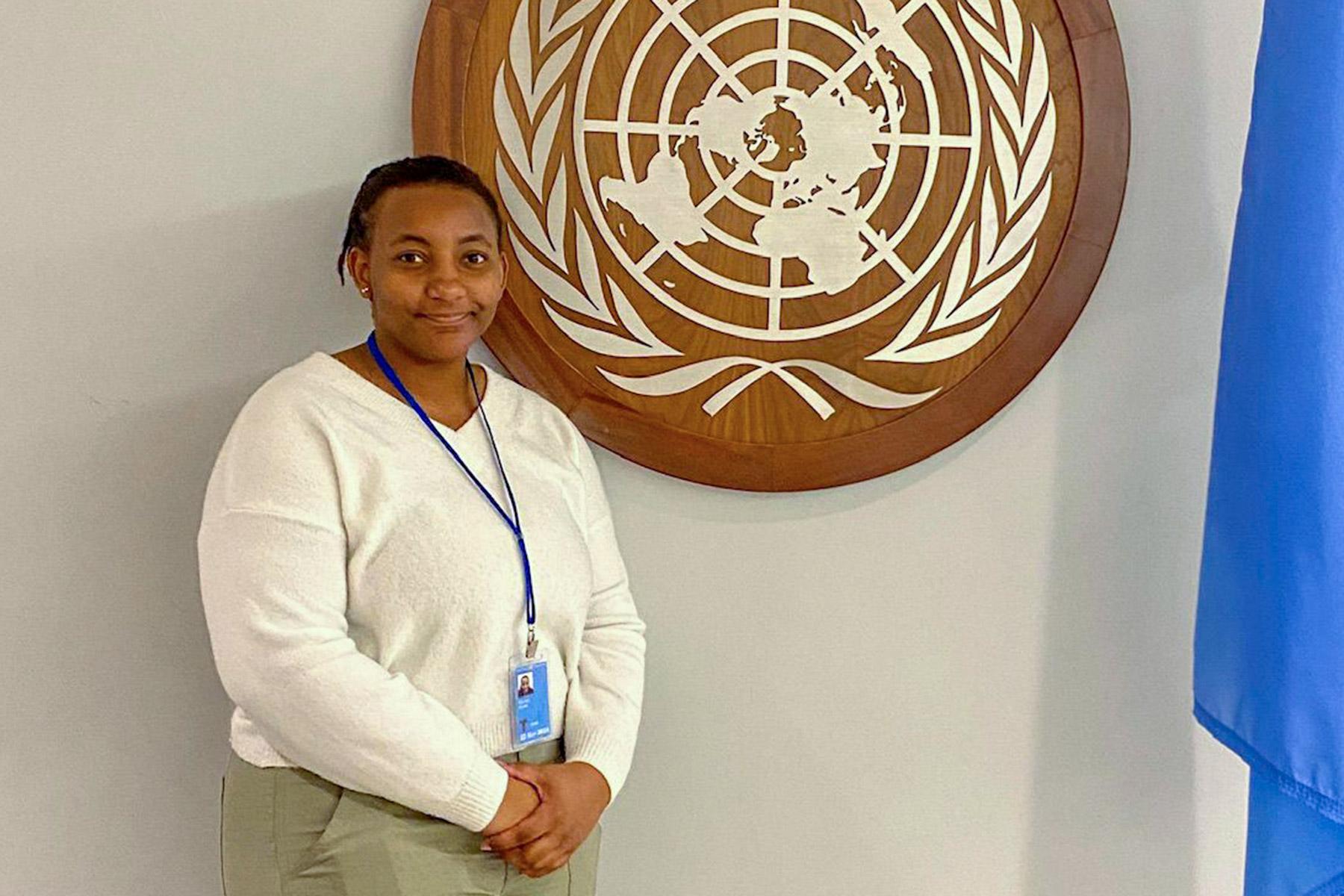 Allanah Carron inside the United Nations headquarters in New York. Photo: Lutheran Office for World Community